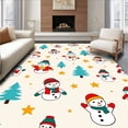 thumbnail image 1 of ODIKA 6'x9' Machine Washable Non-Slip Area Rug, Whimsical Snowman Family with Winter Trees and Scattered Stars Design High Traffic Rug with Pad, White, 639133, 1 of 8