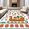 thumbnail image 1 of ODIKA 6'x9' Machine Washable Non-Slip Area Rug, Whimsical Winter Village with Sleigh and Festooned Lanterns High Traffic Rug with Pad, Red, 622649, 1 of 8