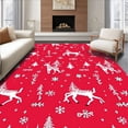thumbnail image 1 of ODIKA 6'x9' Machine Washable Non-Slip Area Rug, Whimsical Yuletide Wonderland with Trees Prancing Deer and Delicate Flakes High Traffic Rug with Pad, Red, 733033, 1 of 8