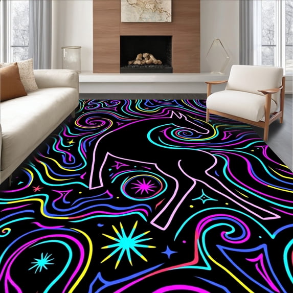 ODIKA 6'x9' Machine Washable Non-Slip Area Rug, Whimsical with Trails and Starbursts High Traffic Rug with Pad, Pink, 724041