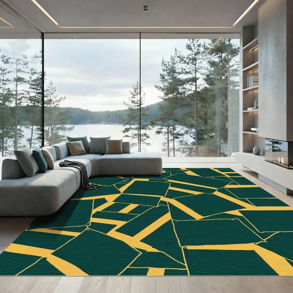 ODIKA 6'x9' Machine Washable Non-Slip Area Rug, Wildcat Textured Boho Style High Traffic Rug with Pad, Green, 909032