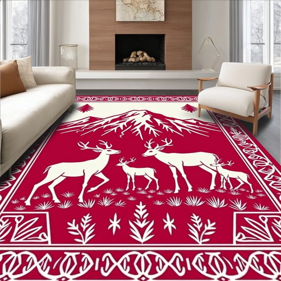 ODIKA 6'x9' Machine Washable Non-Slip Area Rug, Wilderness Crystal Hearth Garnish High Traffic Rug, Red, 733078