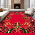 thumbnail image 1 of ODIKA 6'x9' Machine Washable Non-Slip Area Rug, Winter Floral Reverie with Holiday Inspired Poinsettia and Holly High Traffic Rug, Red, 611921, 1 of 7
