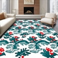 thumbnail image 1 of ODIKA 6'x9' Machine Washable Non-Slip Area Rug, Winter Songbird Motif Surrounded by Frosted Pine and Berry Embellishments High Traffic Rug with Pad, White, 740943, 1 of 8