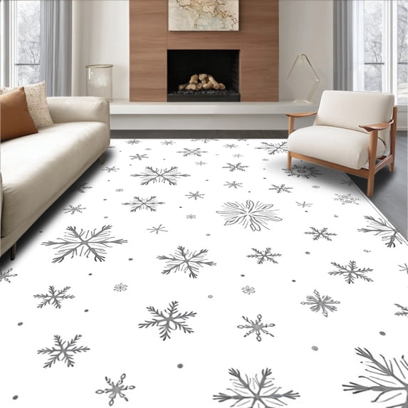 ODIKA 6'x9' Machine Washable Non-Slip Area Rug, Winter Wonderland Crochet Pillow Needlework Project High Traffic Rug, White, 736327