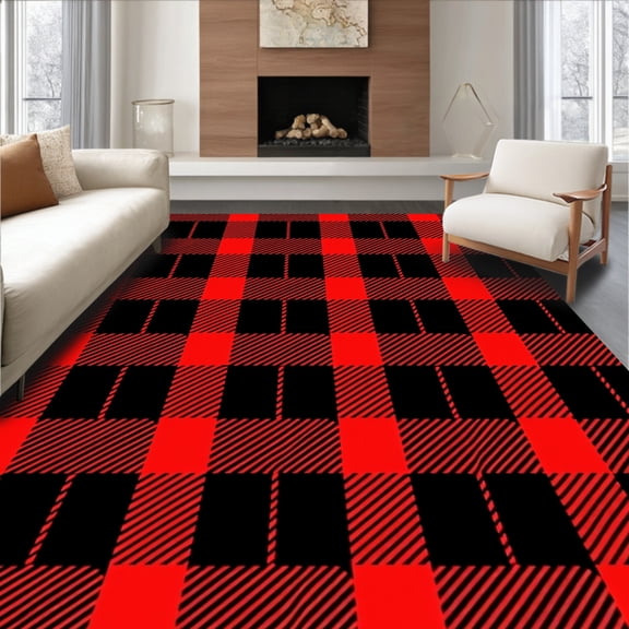 ODIKA 6'x9' Machine Washable Non-Slip Area Rug, Wintertime Cabin Lumberjack High Traffic Rug, Black, 610594