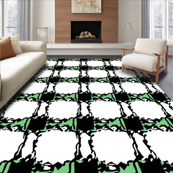 ODIKA 6'x9' Machine Washable Non-Slip Area Rug, Yuletide Gingham Decorative Accent High Traffic Rug, White, 616410