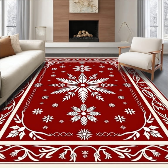 ODIKA 6'x9' Machine Washable Non-Slip Area Rug, Yuletide Wonderland Magical Enchantment Floor Centerpiece High Traffic Rug, Red, 606625