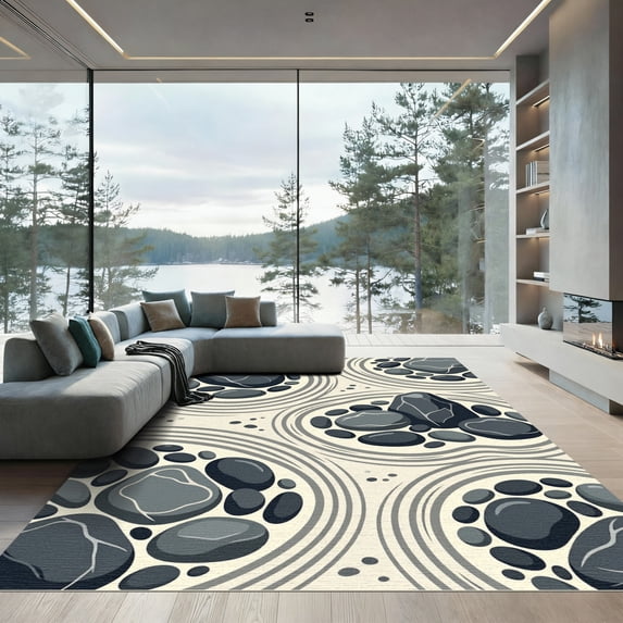 ODIKA 6'x9' Machine Washable Non-Slip Area Rug, Zen Gray High Traffic Rug, Grey, 1305019