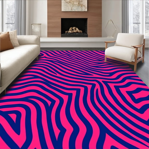 ODIKA 6'x9' Machine Washable Non-Slip Area Rug, Zigzag Stripe Pocket Travel Camping Ground Cover High Traffic Rug with Pad, Pink, 708142