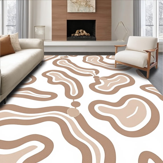 ODIKA 8' x 10' Machine Washable Non-Slip Area Rug, Abstract Blob High Traffic Rug, Brown, 385120