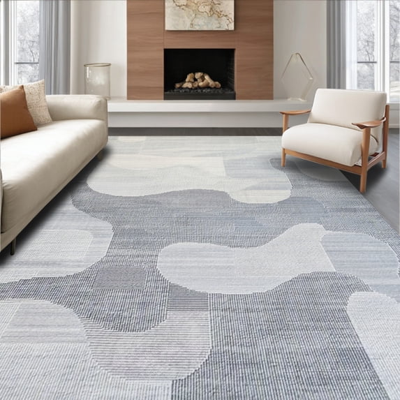 ODIKA 8'x10' Machine Washable Non-Slip Area Rug, Under Desk Modern Grey Abstract Art for Office Space High Traffic Rug, Gray, 104287