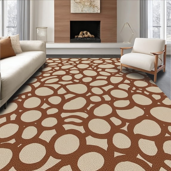 ODIKA 8' x 10' Machine Washable Non-Slip Area Rug, Abstract Circle High Traffic Rug, Brown, 309009