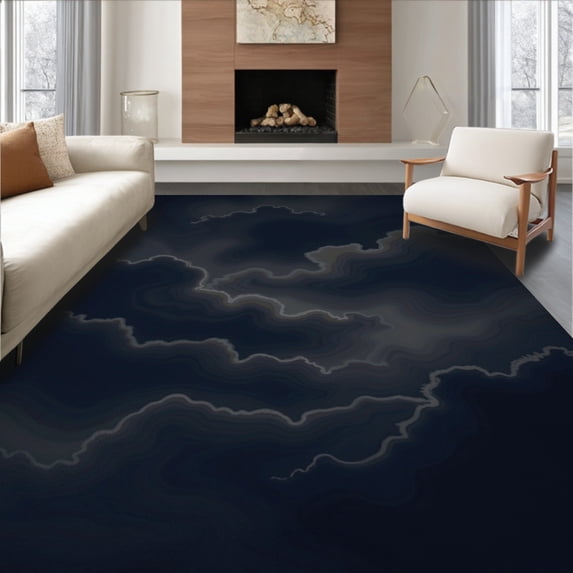 ODIKA 8' x 10' Machine Washable Non-Slip Area Rug, Abstract Cloud High Traffic Rug, Black, 439429