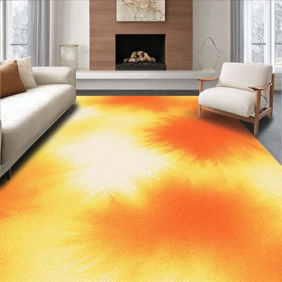 ODIKA 8' x 10' Machine Washable Non-Slip Area Rug, Abstract Cloud High Traffic Rug, Orange, 367153