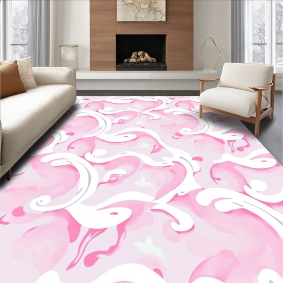 ODIKA 8' x 10' Machine Washable Non-Slip Area Rug, Abstract Cloud High Traffic Rug, Pink, 342810
