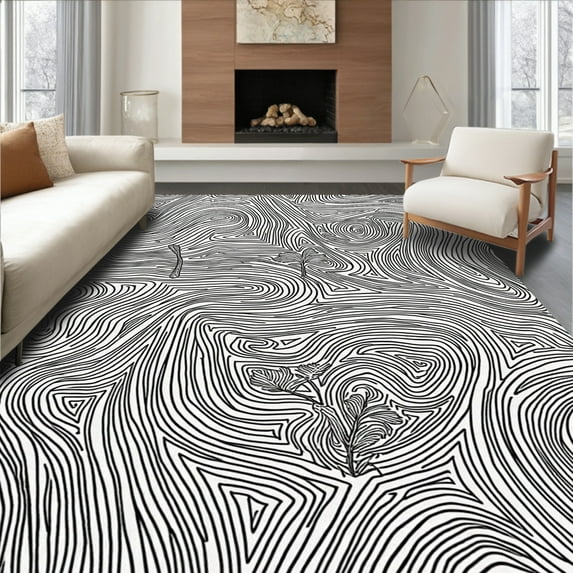 ODIKA 8' x 10' Machine Washable Non-Slip Area Rug, Abstract Wave High Traffic Rug, Black, 291925