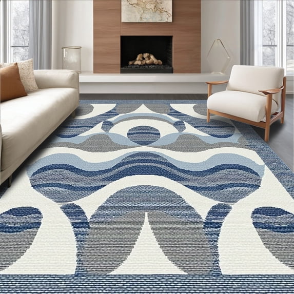 ODIKA 8' x 10' Machine Washable Non-Slip Area Rug, Abstract Wave High Traffic Rug, Blue, 267758