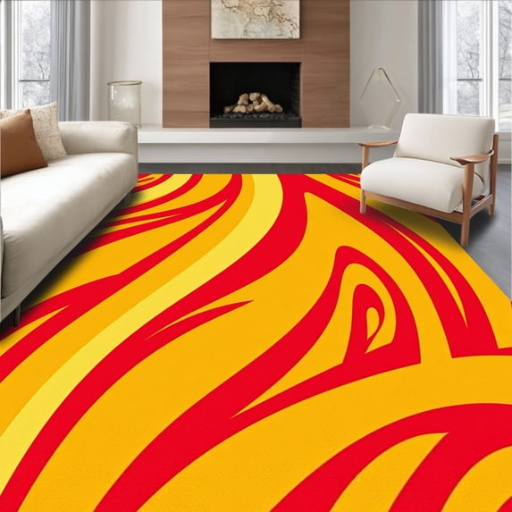 ODIKA 8' x 10' Machine Washable Non-Slip Area Rug, Abstract Wave High Traffic Rug, Red, 442000