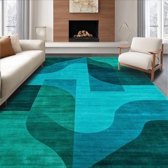 ODIKA 8'x10' Machine Washable Non-Slip Area Rug, Modern Textured Geometric Design High Traffic Rug, Teal, 149211