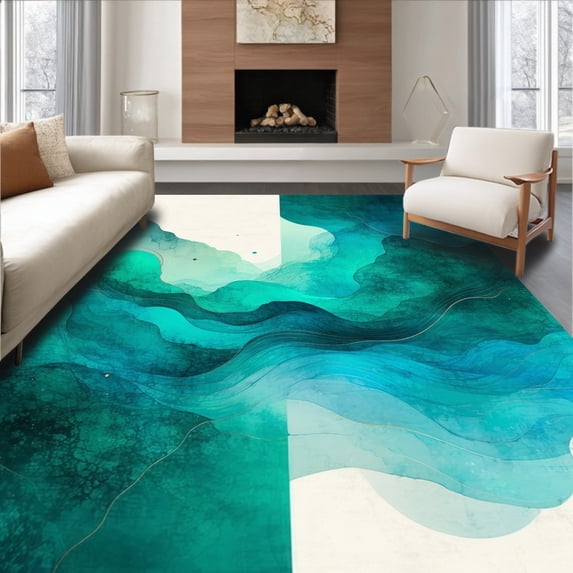 ODIKA 8'x10' Machine Washable Non-Slip Area Rug, Puppy Pee Waterproof Non Slip Dog Training High Traffic Rug, Green, 73782