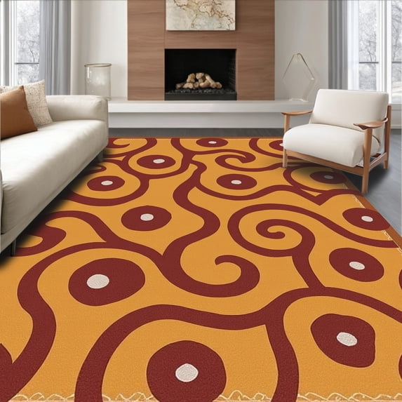 ODIKA 8' x 10' Machine Washable Non-Slip Area Rug, Art Nouveau Swirl High Traffic Rug, Gold, 324630