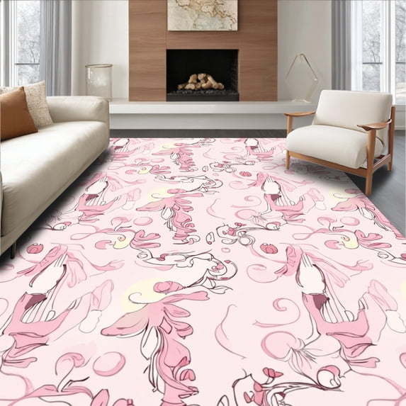 ODIKA 8' x 10' Machine Washable Non-Slip Area Rug, Art Nouveau Woman High Traffic Rug, Pink, 317499