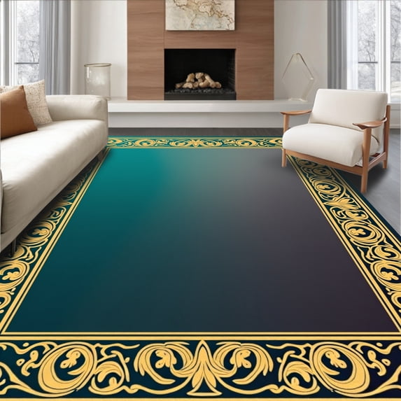 ODIKA 8' x 10' Machine Washable Non-Slip Area Rug, Baroque Scroll High Traffic Rug, Gold, 450657