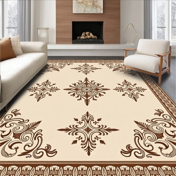 ODIKA 8' x 10' Machine Washable Non-Slip Area Rug, Baroque Star High Traffic Rug, Beige, 406334