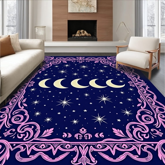 ODIKA 8' x 10' Machine Washable Non-Slip Area Rug, Baroque star High Traffic Rug, Blue, 568553