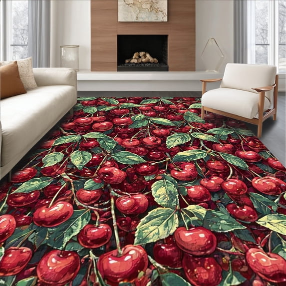 ODIKA 8' x 10' Machine Washable Non-Slip Area Rug, Botanical Cherry High Traffic Rug, Red, 38094