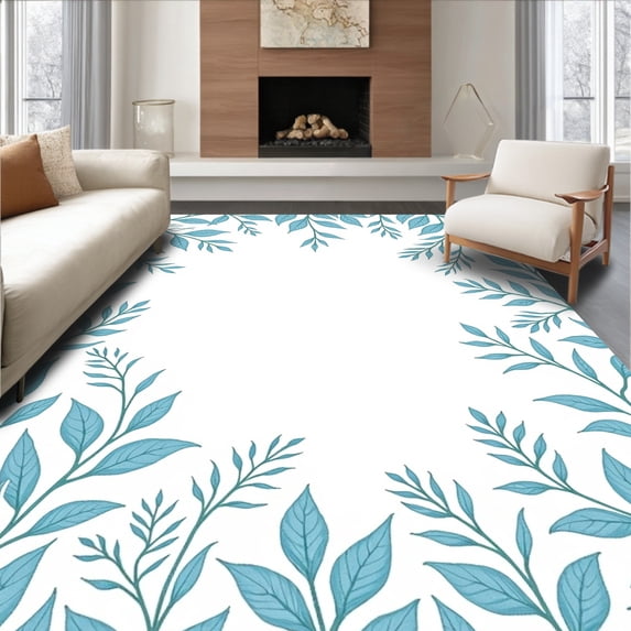 ODIKA 8' x 10' Machine Washable Non-Slip Area Rug, Botanical Leaf High Traffic Rug, Blue, 475989