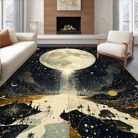 ODIKA 8' x 10' Machine Washable Non-Slip Area Rug, Celestial Moon High Traffic Rug, Gray, 38152