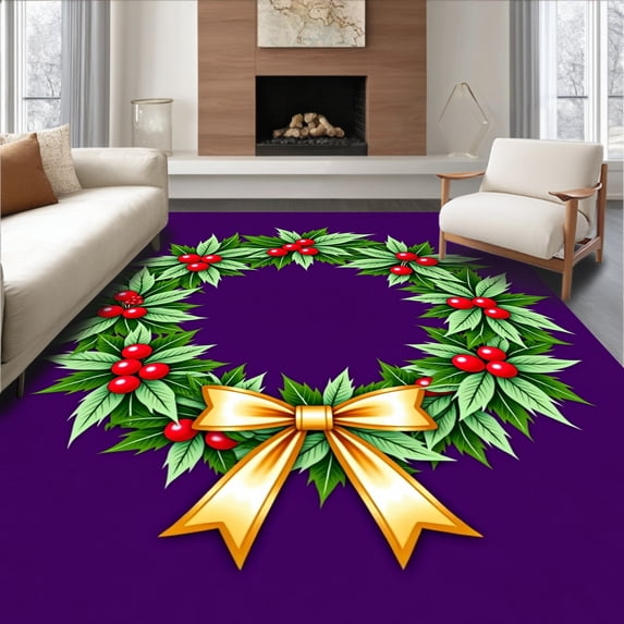 ODIKA 8' x 10' Machine Washable Non-Slip Area Rug, Christmas wreath High Traffic Rug, Red, 612540