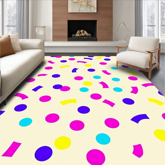 ODIKA 8' x 10' Machine Washable Non-Slip Area Rug, Contemporary Circles High Traffic Rug, Pink, 498659