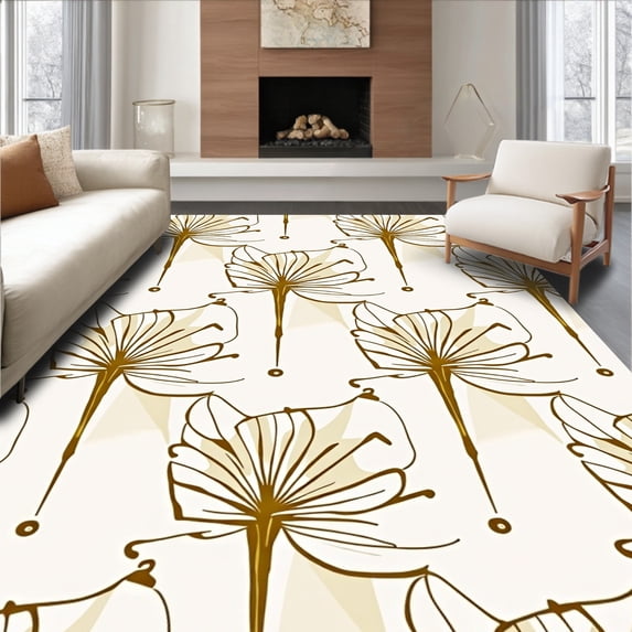 ODIKA 8' x 10' Machine Washable Non-Slip Area Rug, Contemporary Leaf High Traffic Rug, Beige, 616897