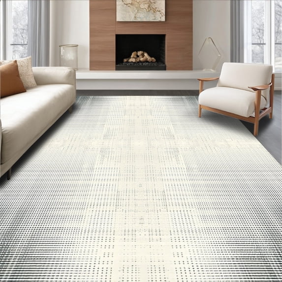 ODIKA 8'x10' Machine Washable Non-Slip Area Rug, Stylish Grey Geometric Spotted Indoor High Traffic Rug, Beige, 104610