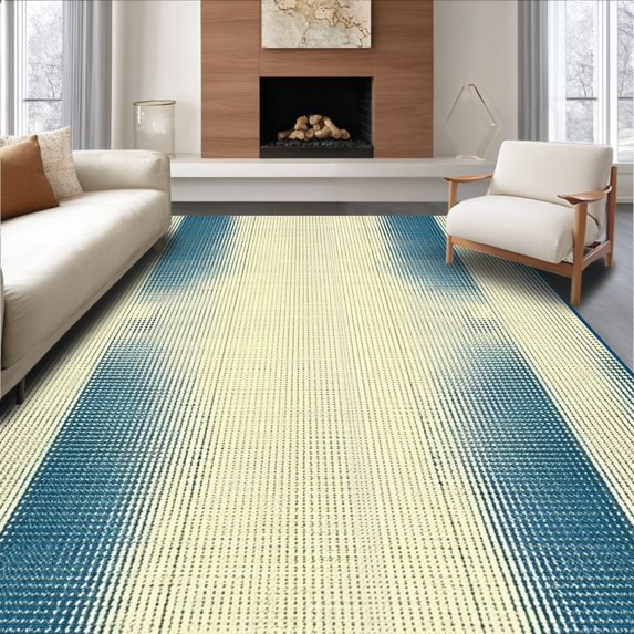 ODIKA 8' x 10' Machine Washable Non-Slip Area Rug, Contemporary Stripe High Traffic Rug, Blue, 171571