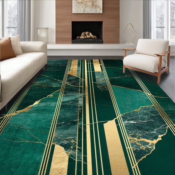 ODIKA 8' x 10' Machine Washable Non-Slip Area Rug, Contemporary Stripe High Traffic Rug, Green, 36172