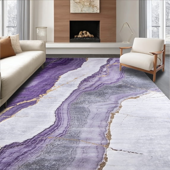 ODIKA 8' x 10' Machine Washable Non-Slip Area Rug, Contemporary Vein High Traffic Rug, Purple, 104542