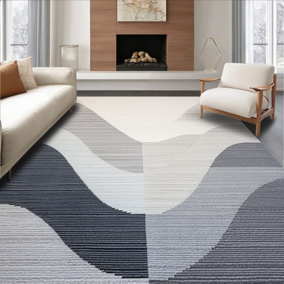 ODIKA 8'x10' Machine Washable Non-Slip Area Rug, Grey Plush Including U Shaped Contoured High Traffic Rug, Gray, 104579