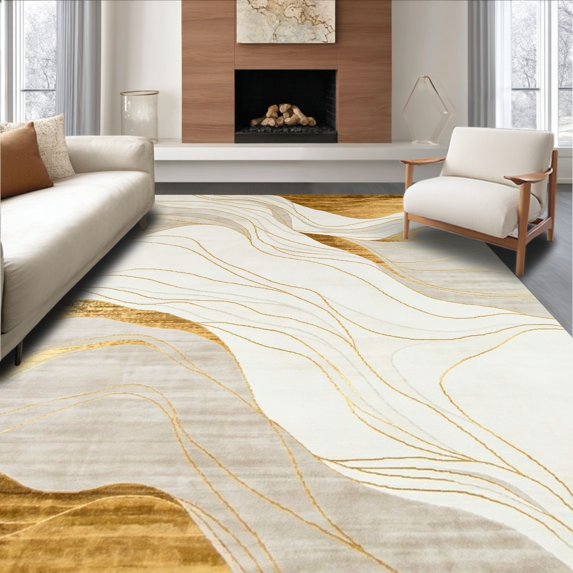 ODIKA 8' x 10' Machine Washable Non-Slip Area Rug, Contemporary Wave High Traffic Rug, Gray, 127399