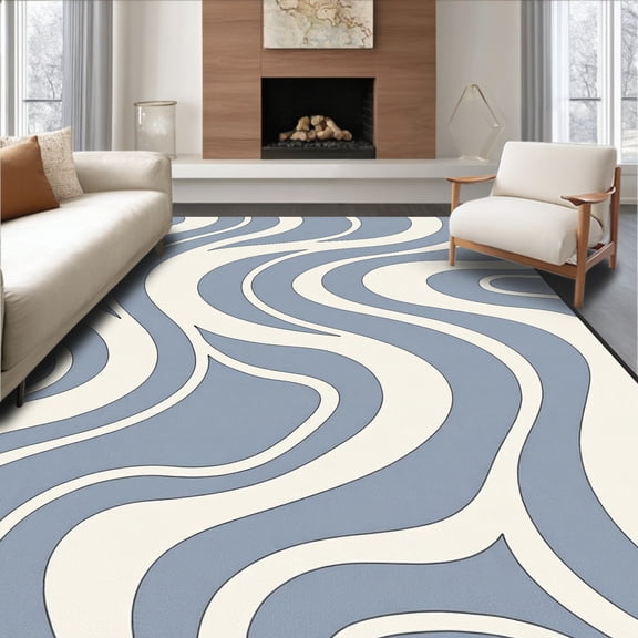 ODIKA 8' x 10' Machine Washable Non-Slip Area Rug, Contemporary Wave High Traffic Rug, Gray, 378170
