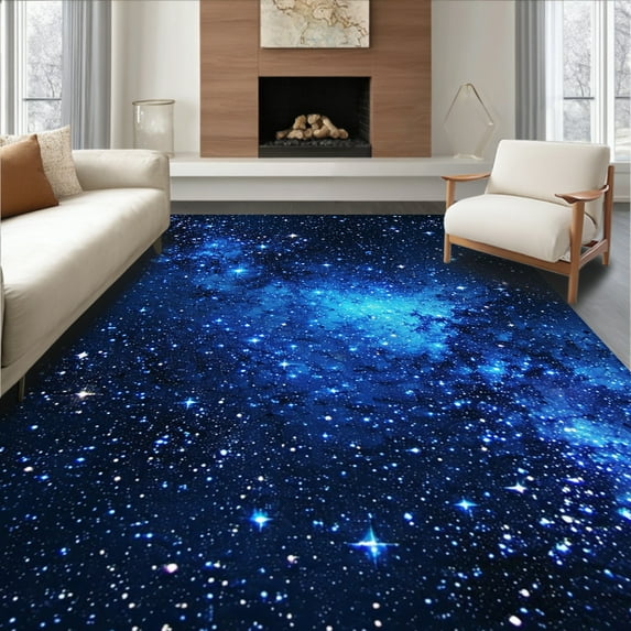 ODIKA 8'x10' Machine Washable Non-Slip Area Rug, Dark Galaxy High Traffic Rug, Blue, 1500