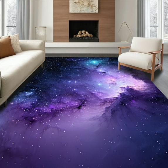 ODIKA 8' x 10' Machine Washable Non-Slip Area Rug, Cosmic Nebula High Traffic Rug, Purple, 215496