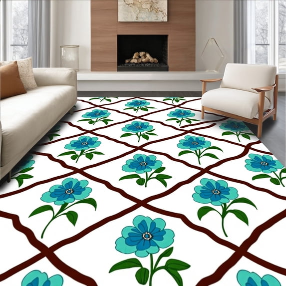 ODIKA 8' x 10' Machine Washable Non-Slip Area Rug, Floral Flower High Traffic Rug, Brown, 357353