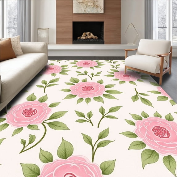Rose Rug Rug Collection ODIKA 8' x 10' Machine Washable Non-Slip Area Rug, Floral Rose High ...