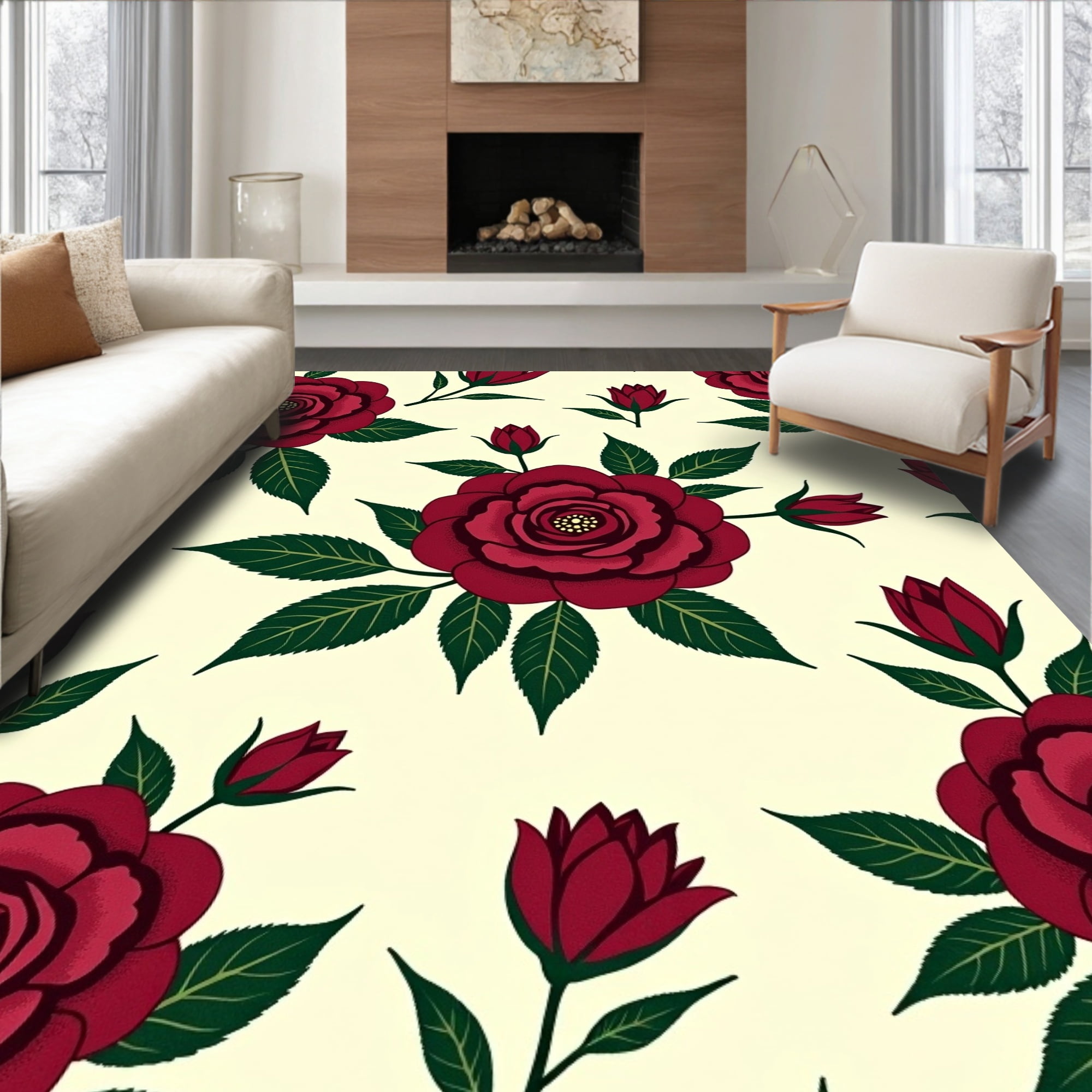 ODIKA 8' x 10' Machine Washable Non-Slip Area Rug, Floral Rose High ...