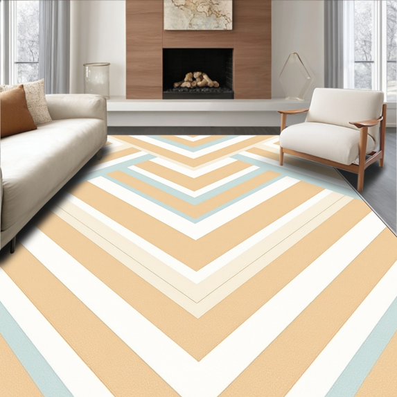 ODIKA 8' x 10' Machine Washable Non-Slip Area Rug, Geometric Chevron High Traffic Rug, Beige, 385186
