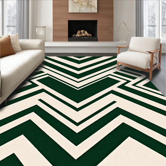 ODIKA 8' x 10' Machine Washable Non-Slip Area Rug, Geometric Chevron High Traffic Rug, Green, 351968